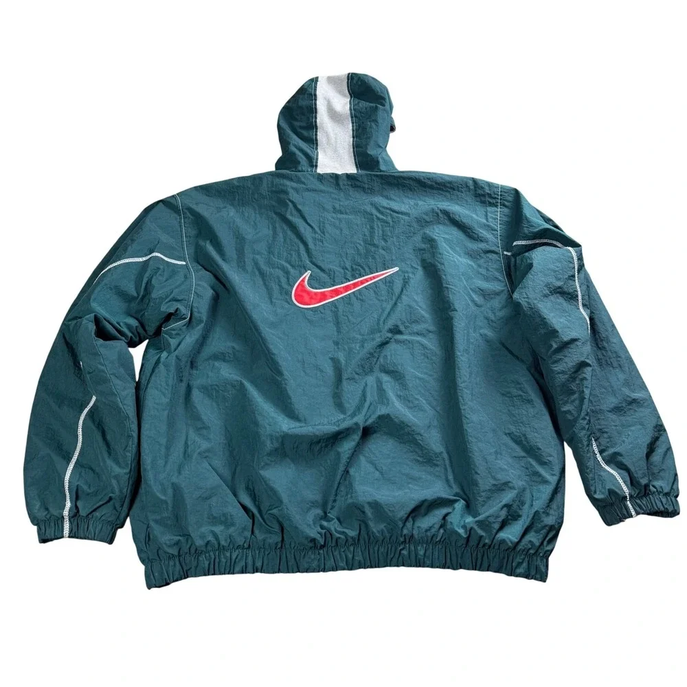 Nike Quilted Jacket Coat Mens XXL Green Hooded Full Zip Vintage Streetwear 90s